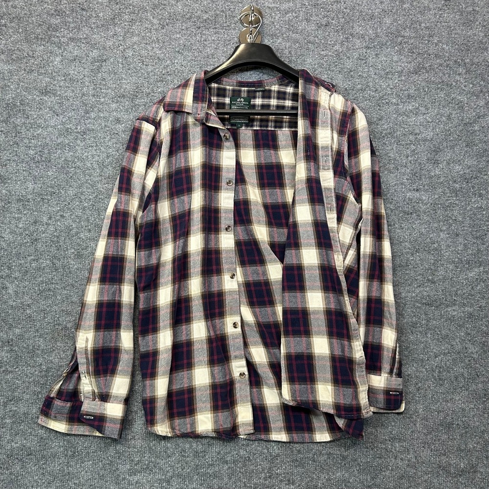 Racing Green Flannel Shirt Men's Beige Plaid Long Sleeve Button Up - Large